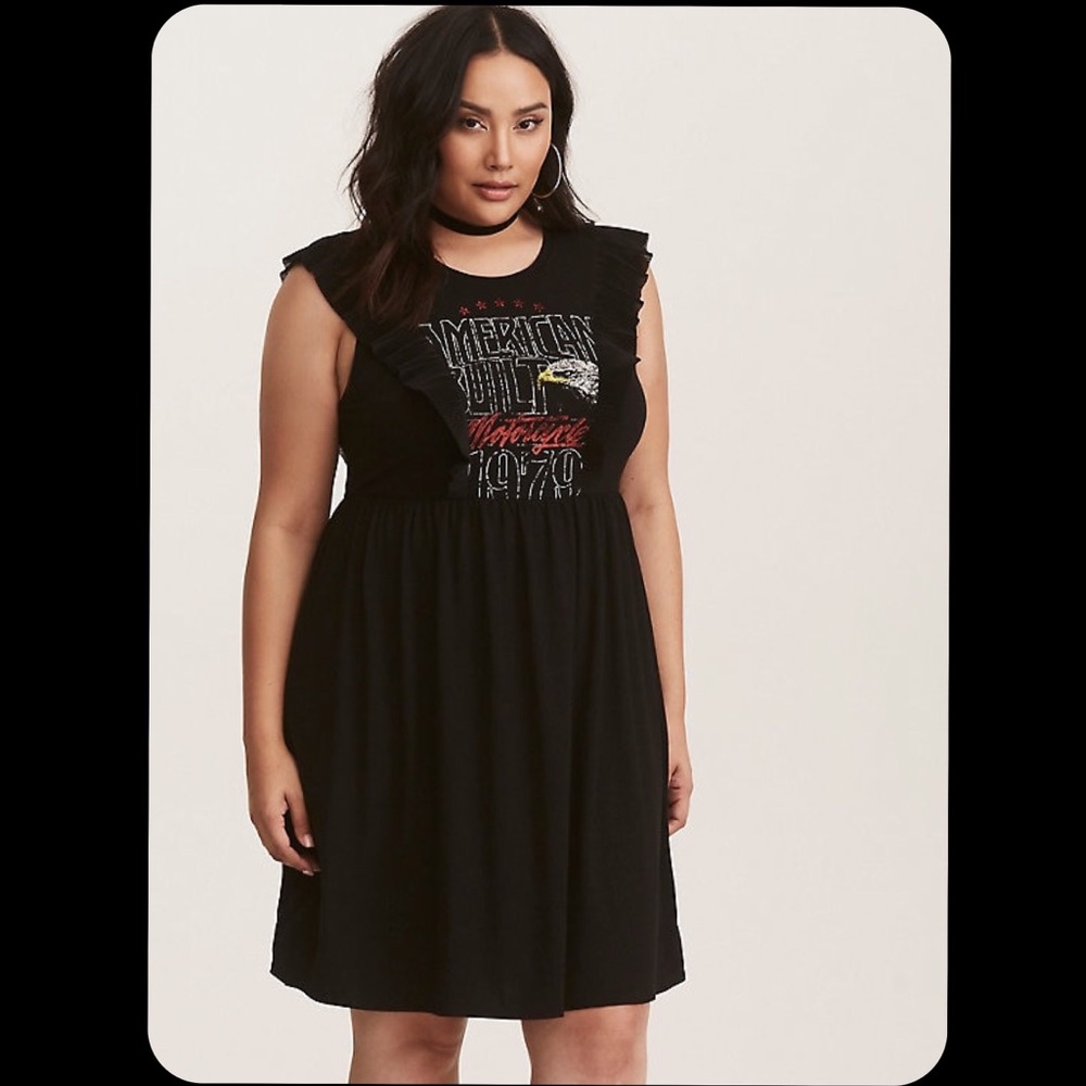 Torrid 3X Black Graphic Ruffled Trim Shirt Dress